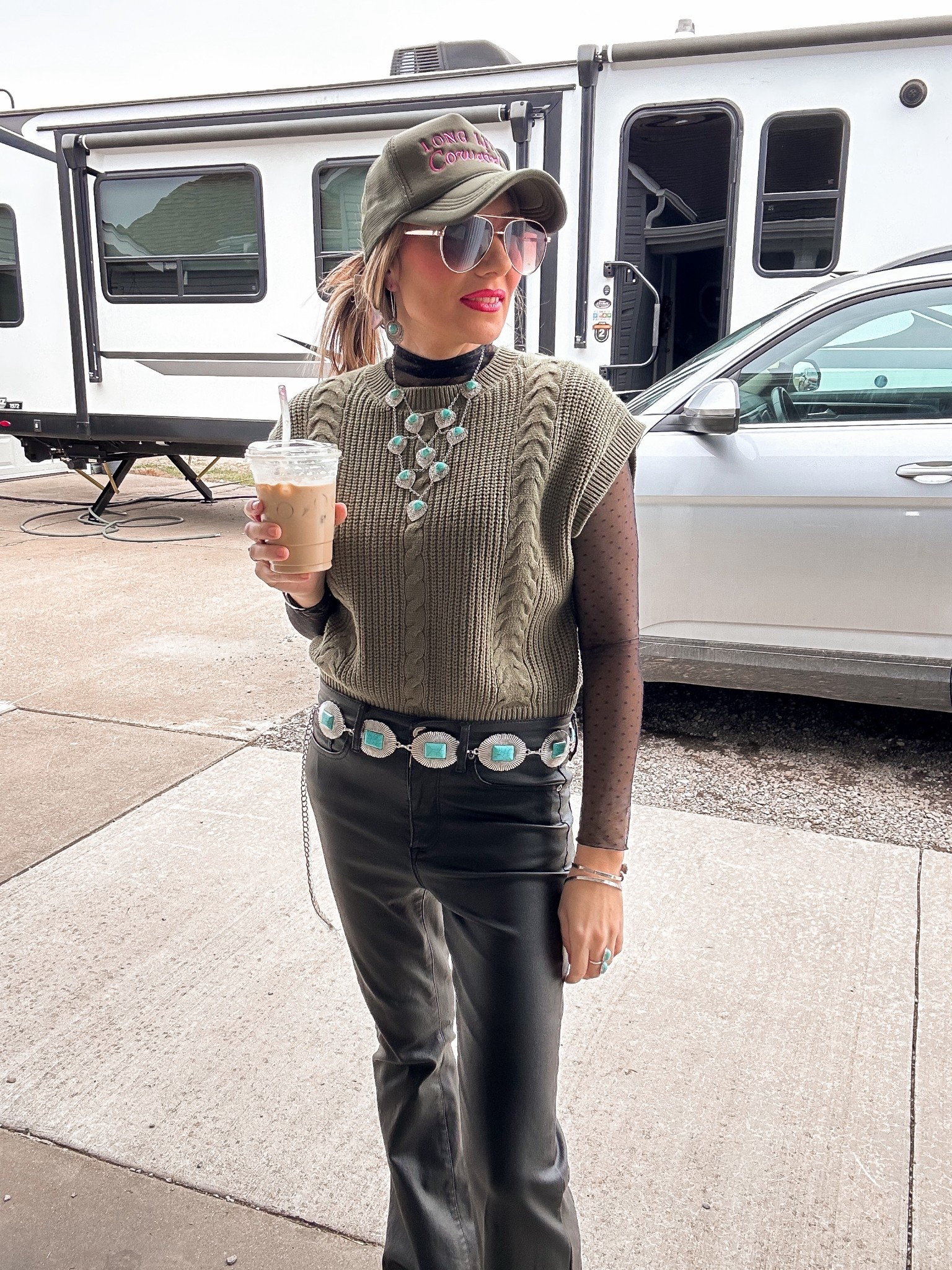 OOTD!

Black sheer top is from Aldi
Green top- Ross
Hat- Hobby Lobby
Sunglasses- Amazon
Jewelry- Grandma/Antique store
Belt- Ross
Jeans- Walmart 
Boots- Grandma 

#fashionista #ootd #western #style

#LTKmomlife #LTKootd #LTKPetite