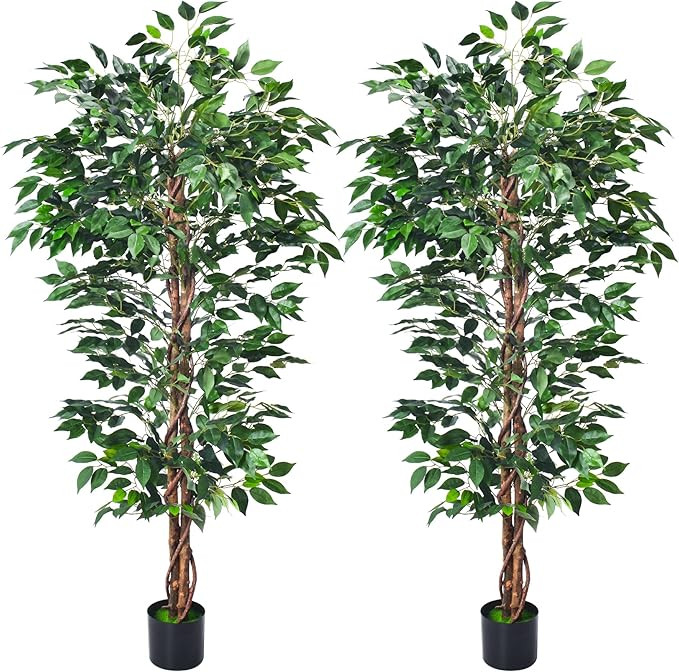 Artificial Ficus Tree 5FT Faux Silk Plants with Sturdy Plastic Nursery Pot,Fake Ficus Trees for H... | Amazon (US)