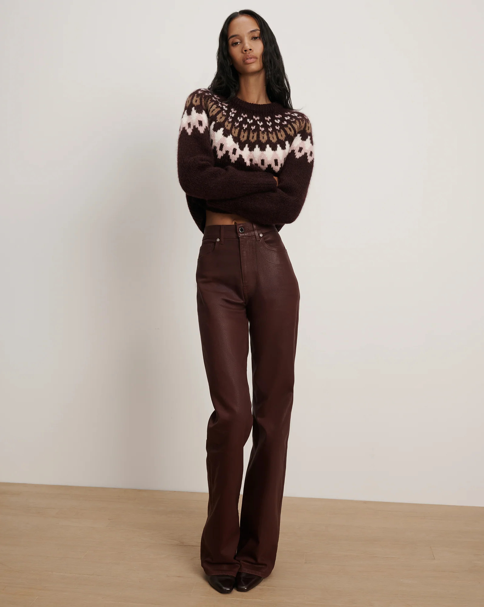 Veronica Beard Crosbie Coated Slim Wide-Leg Jean Raisin | Veronica Beard