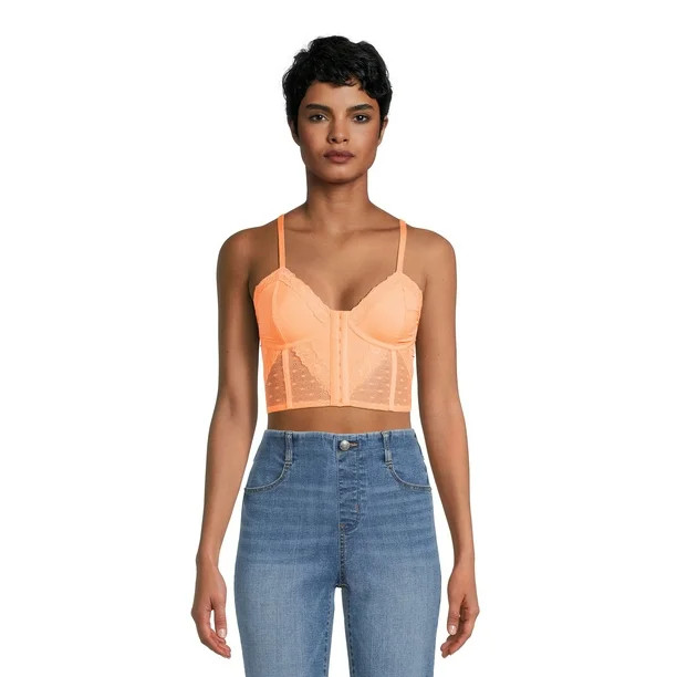 No Boundaries Juniors Lace & Dot Mesh Bustier | Walmart (US)