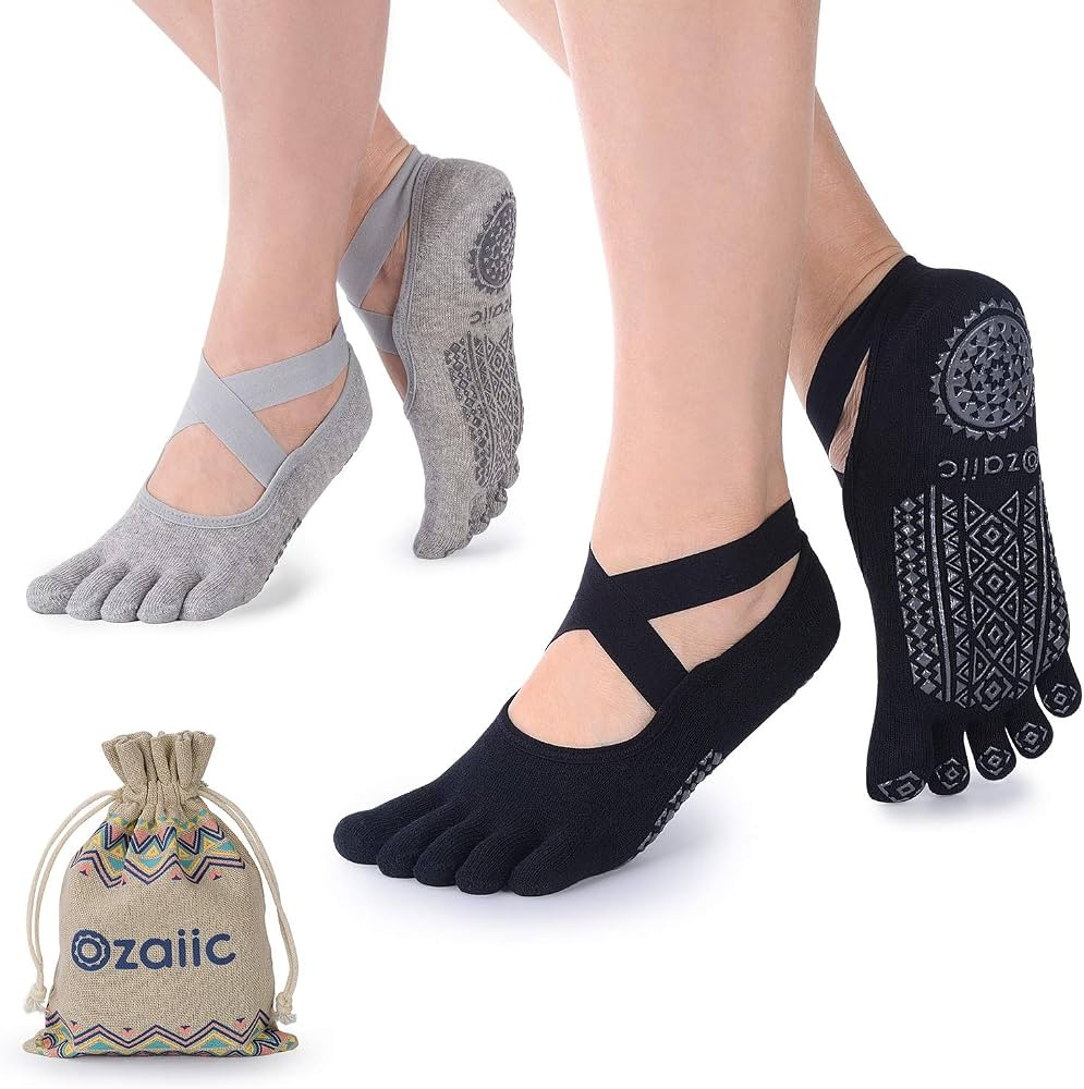 Ozaiic Yoga Socks for Women with Grips, Non-Slip Five Toe Socks for Pilates, Barre, Ballet, Fitne... | Amazon (US)