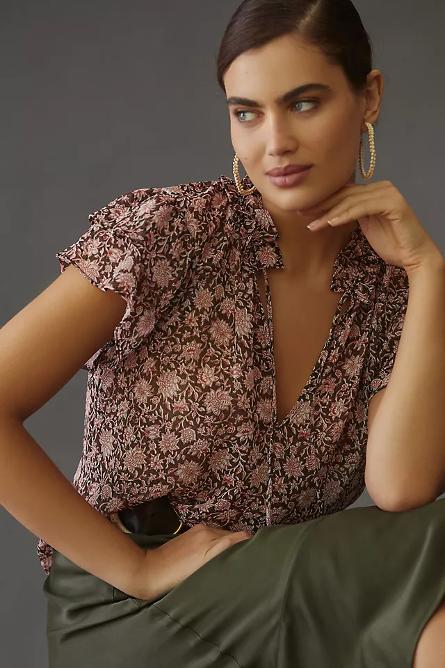 By Anthropologie V-Neck Flutter-Sleeve Blouse | Anthropologie (US)