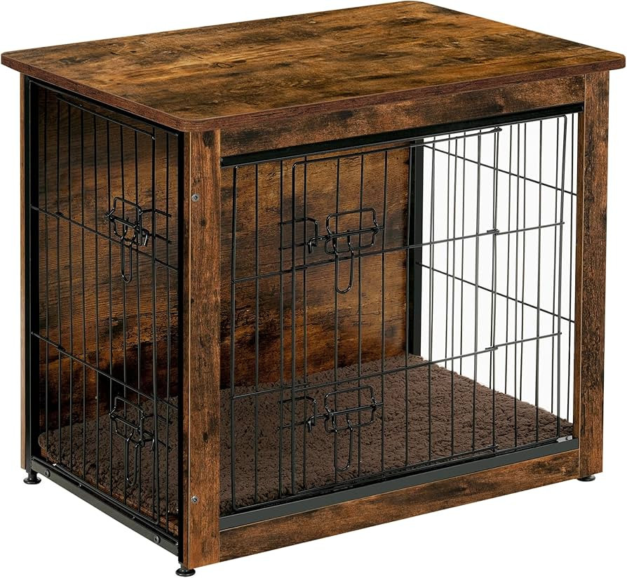 DWANTON Dog Crate Furniture with Cushion, Wooden Dog Crate with Double Doors, Dog Furniture, Dog ... | Amazon (US)