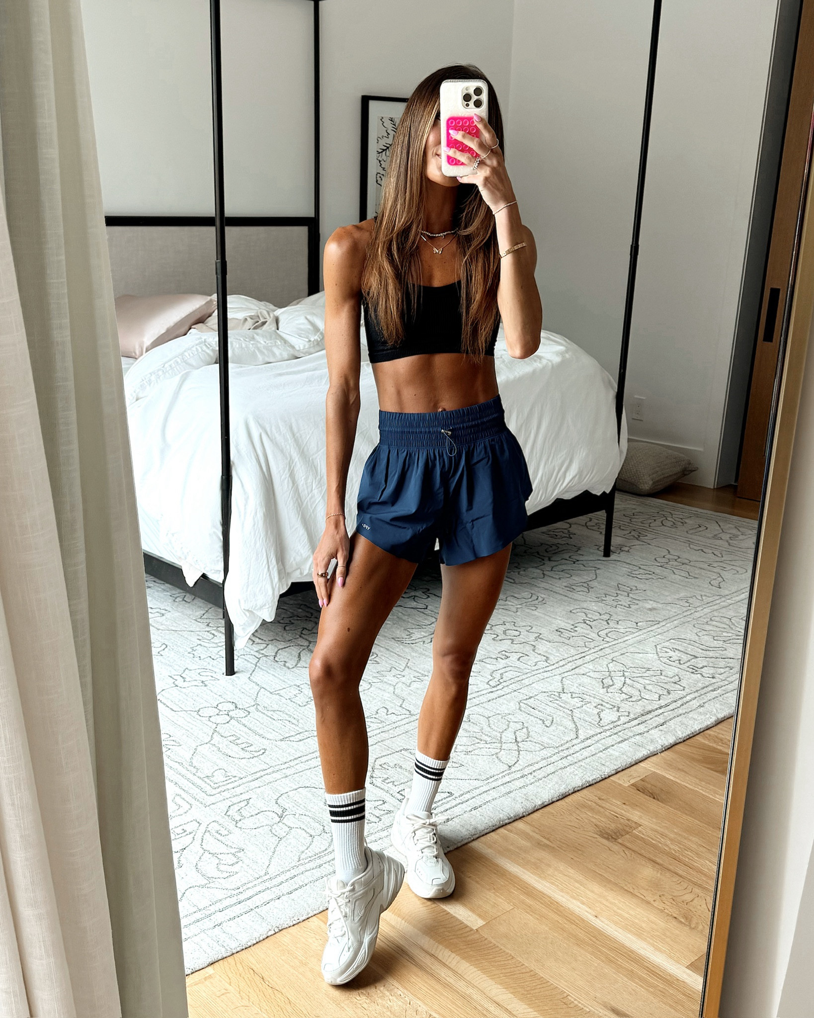 the best @abercrombie workout shorts! 🤍 such a flattering cut and gold you in in all the right places! 🙌🏻 25% off today + come in so many cute colors! both run tts, wearing xs in top + shorts 

#LTKFitness #LTKSaleAlert