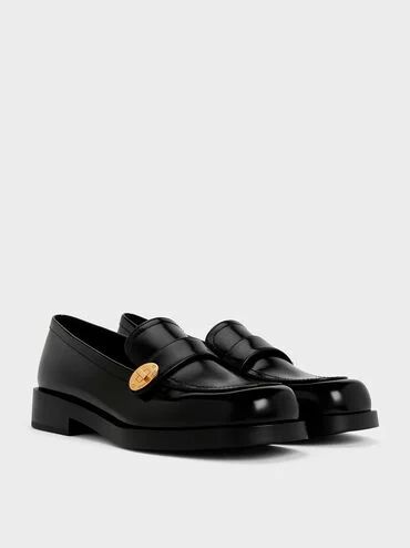 Metallic-Buckle Strap Loafers
 - Black Box | Charles & Keith US