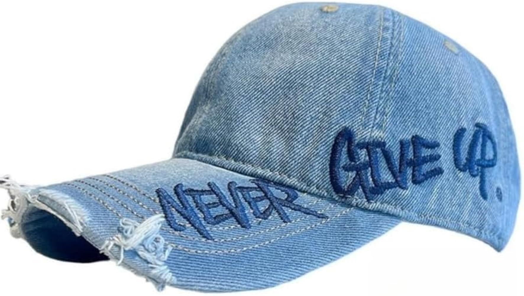 Never Give Up Distressed Cap, Adjustable Structured Dad Hat, Retro Material, Casual Outdoor Truck... | Amazon (US)