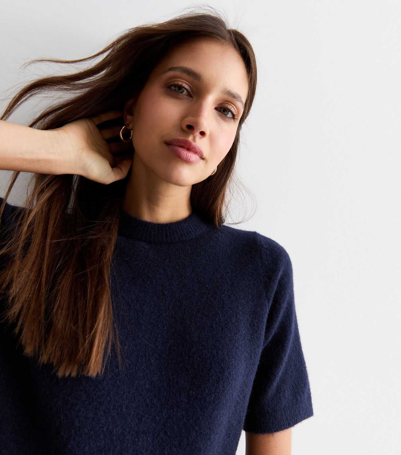 Navy Short Sleeve Knitted Top  | New Look | New Look (UK)