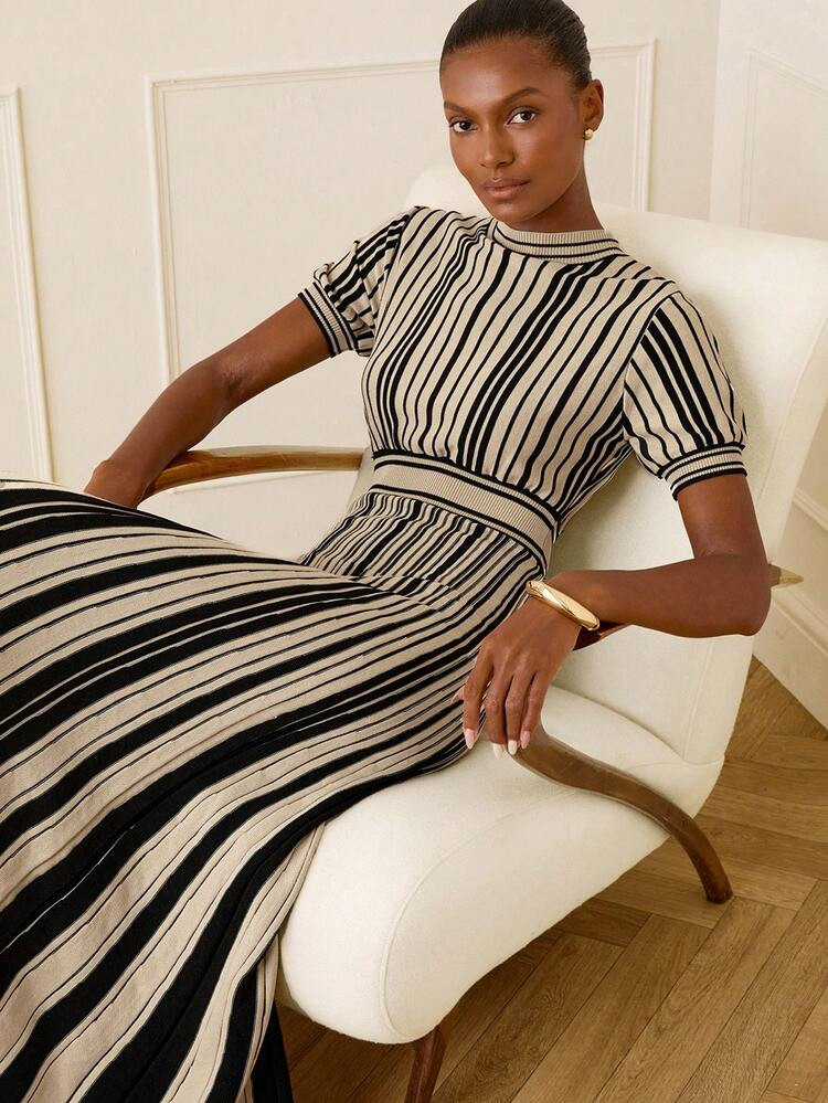 Lilora Women's Fashionable Elegant Waist Cinched Long Knitted Dress Women's Elegant Long Fitted Knit Dress, Perfect For Summer, Commuting, Romance, Parties, And Outings. | SHEIN