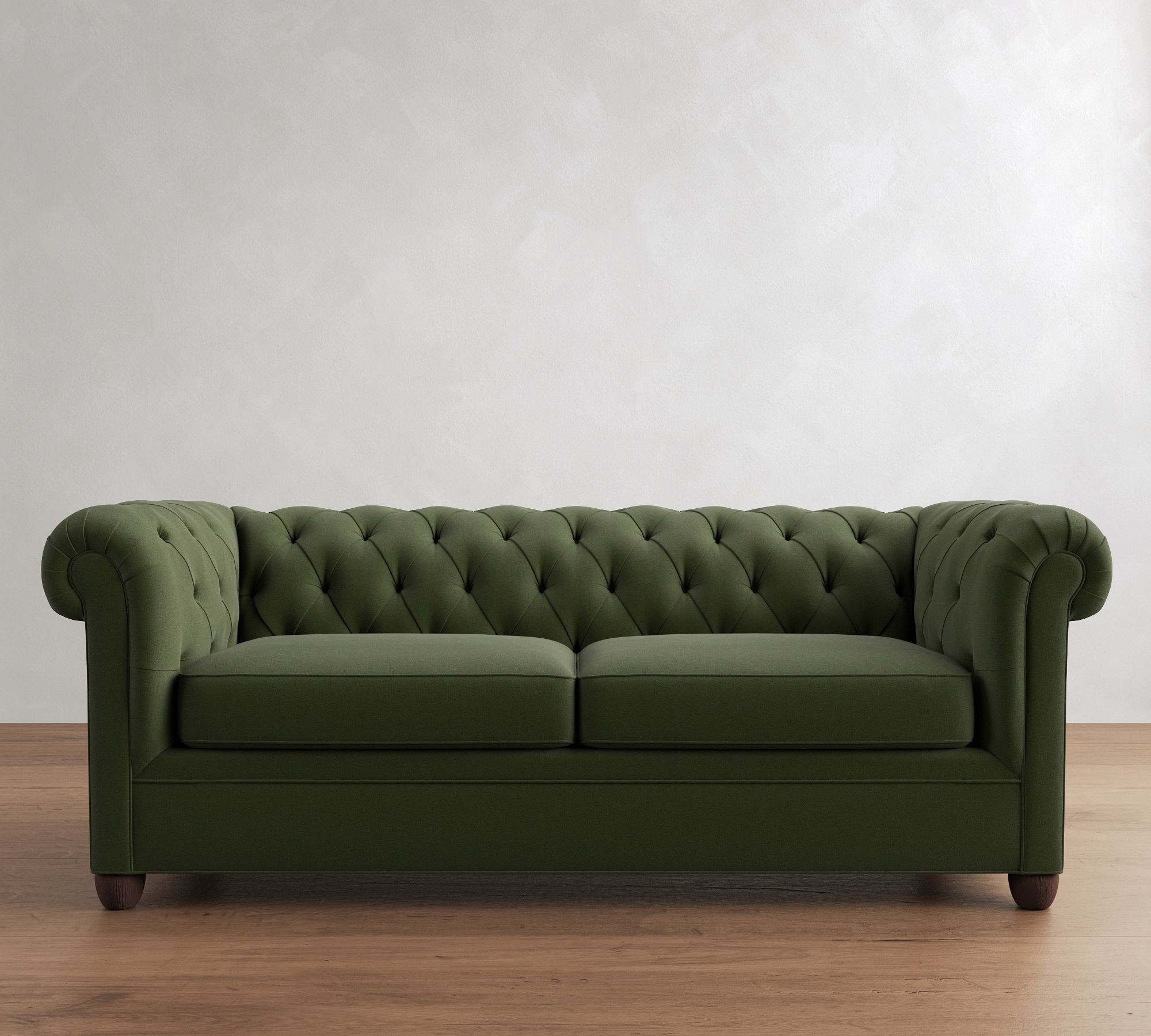 Chesterfield Roll Arm Upholstered Sofa 88", Polyester Wrapped Cushions, Performance Everydayvelvet™, Fern | Pottery Barn (US)
