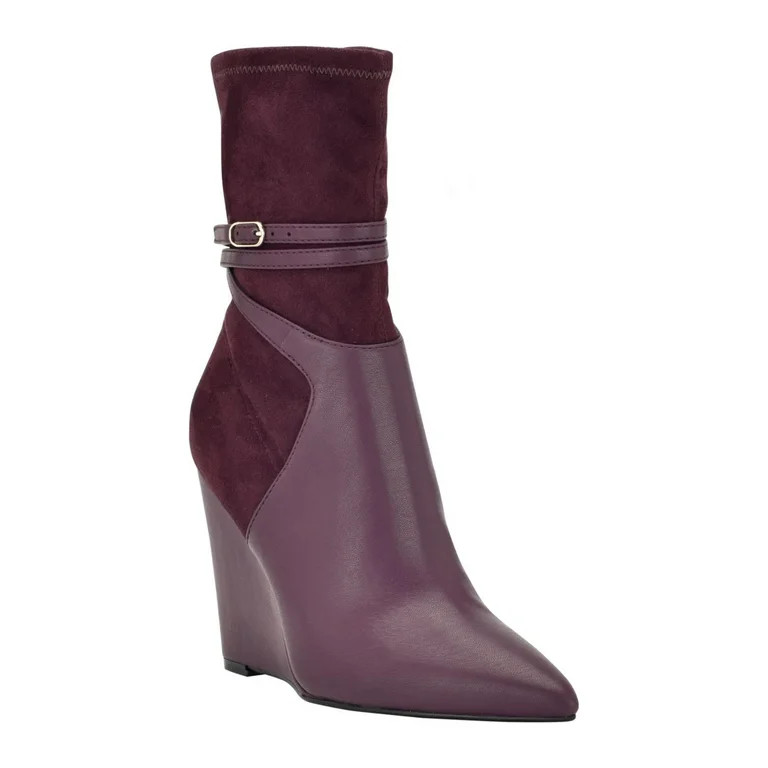 GUESS Womens Purple Mixed Media Buckled Strap Padded Acora Pointy Toe Wedge Dress Boots 9 M - Wal... | Walmart (US)