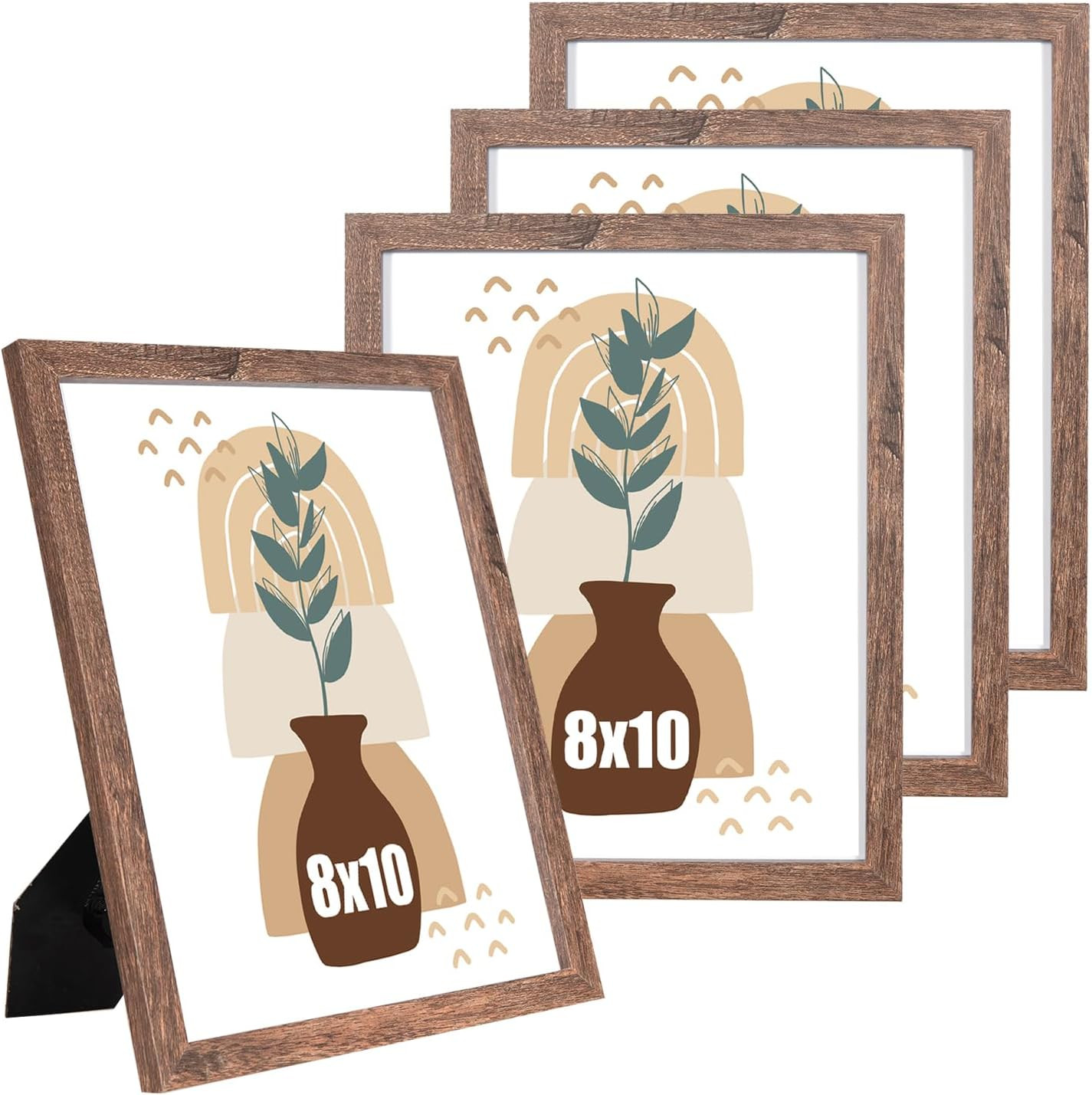 kennethan 8x10 Picture Frame Rottern Brown 4 Pcs in 1 set Wooden Frame can Display 8x10 Without Mat on the Wall for gift,home decoration, holiday | Amazon (US)