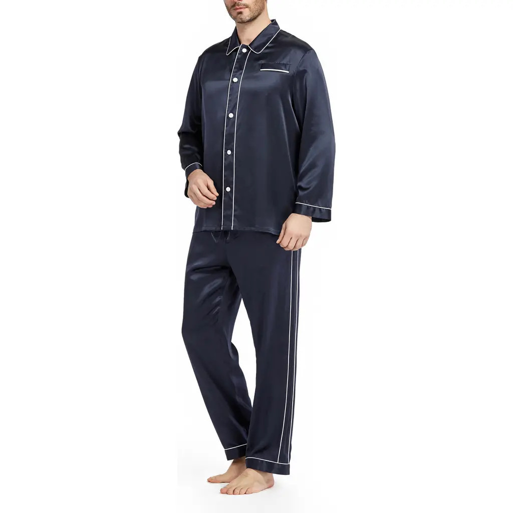 Lilysilk Unique Silk Pajamas Set in Navy Blue at Nordstrom, Size X-Large | Nordstrom