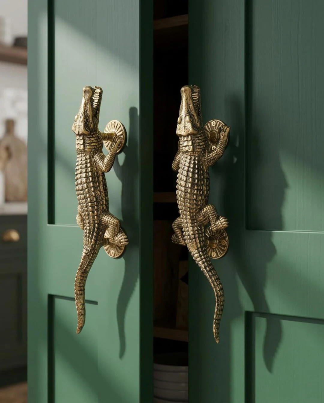 Brass Alligator Door Handle Whimsical Home Decor Animal Wall Hanger Jungle Bathroom Decor Crocodi... | Etsy (US)