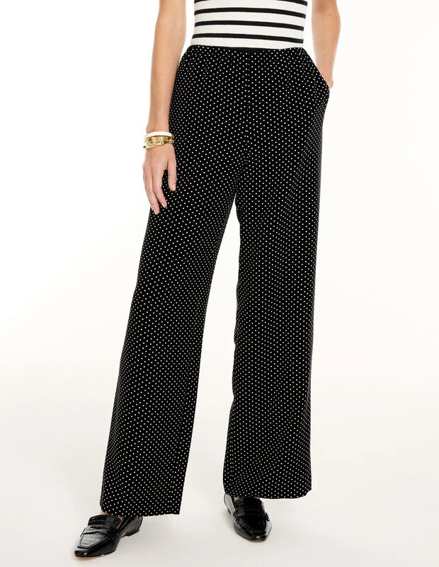 Polished Crepe Wide Leg Pull-On Pants - Micro Dots | Talbots
