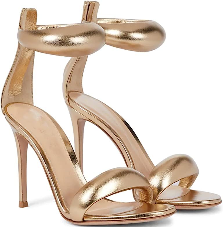 Gold Ankle-Strap Metallic Leather Sandals | Amazon (US)