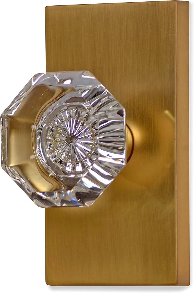 Octagon Crystal Door Knob with Satin Brass Rectangular Rosettes (Privacy (Bed/Bath))- Crystal Doo... | Amazon (US)