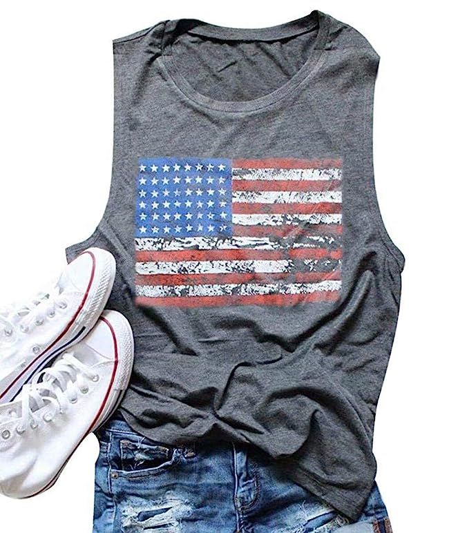 FAYALEQ American Flag Print Tank Tops Women 4th of July USA Stars Stripes Patriotic T Shirt Summe... | Amazon (US)