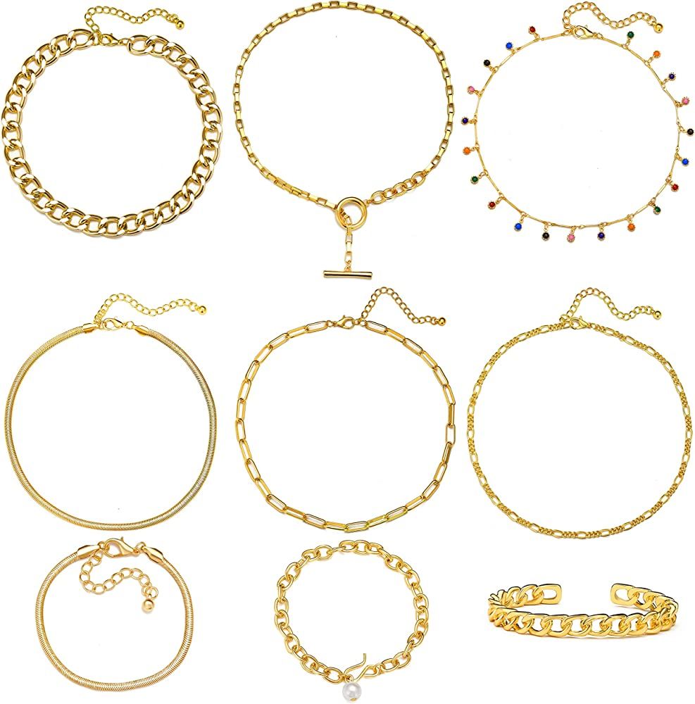 17 MILE Gold Chain Necklace and Bracelet Sets for Women Girls Dainty Link Paperclip Choker Jewelry | Amazon (US)