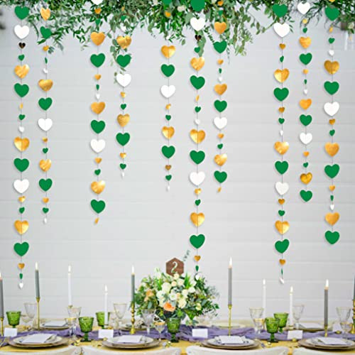 Valentines Day Party Decorations Green Gold and White Love Heart Garland Hanging Streamer Banner for Spring Summer Anniversary Engagement Wedding Bridal Baby Shower Birthday Mothers Day Party Supplies | Amazon (US)