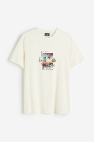 Loose Fit Printed T-shirt - Cream/Connections - Men | H&M US | H&M (US + CA)