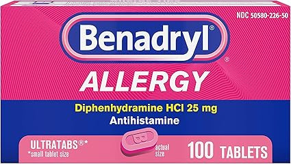 Benadryl Ultratabs Antihistamine Allergy Relief Tablets, Diphenhydramine HCl 25mg, 100 ct | Amazon (US)
