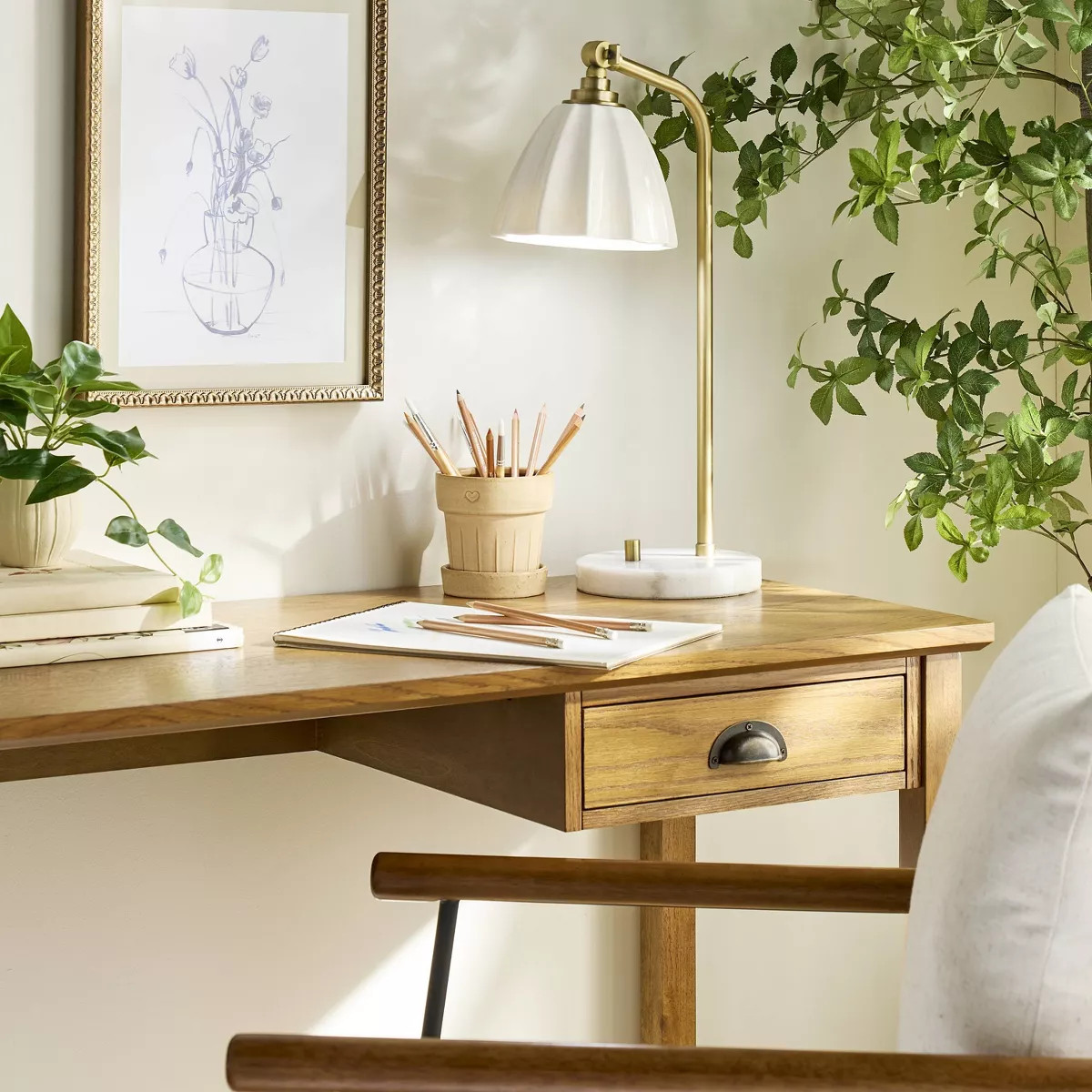 20.75" Fluted Ceramic Table Lamp with Faux Marble Base - Hearth & Hand™ with Magnolia | Target