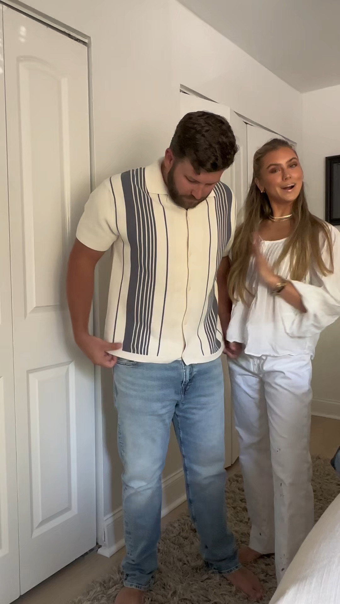 let this be your sign to update your man’s wardrobe for spring and summer. I ordered some new outfits for me and Joey @americaneagle and absolutely LOVED the way everything turned out. Major shopping win! 👏 As far as sizing goes the shirts all run true to size and for the bottoms the jeans run larger in the waist but the shorts are true to size. 🤭 WHAT JOEY GOT: AE EasyFlex Original Straight Jean Color: Authentic Light Size: 36 X 32 (size down in waist); AE 7" Flex Linen-Blend Trekker Short Color: Green Size: M; AE Logo Lived-In T-Shirt Color: Light Blue Size: M; AE Men's 5" Swim Trunk Color: Olive Fun Size: M; AE Weekend Textured Button-Up Sweater Polo Shirt Color: Frosty Cream Size: M.

#AEJeans #boyfriendoutfits #shoppingformyboyfriend #mensoutfit #outfitinspo #mensfashion #stylingmyboyfriend #boyfriend #himandher #boyfriendfashion #couplesoutfit #mensstyle #americaneagle #americaneaglehaul #tryonhaul #americaneagletryon 

#LTKSaleAlert #LTKMens #LTKFindsUnder50