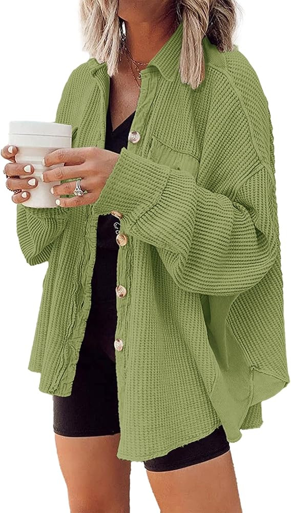 Nirovien Womens Waffle Knit Shacket Oversized Button Down Shirt Jacket Lightweight Spring Outfits... | Amazon (US)
