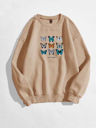 Letter & Butterfly Print Sweatshirt | SHEIN