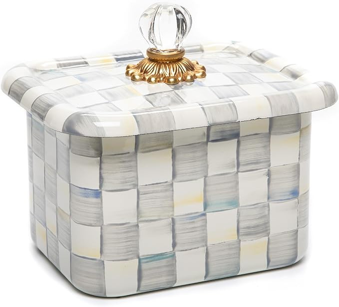 MACKENZIE-CHILDS Enamel Recipe Box, Index Card Box with Lid, Includes 40 Recipe Cards, Gray-and-W... | Amazon (US)