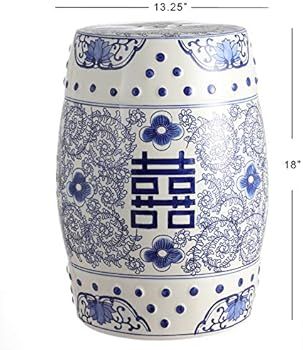 Jonathan Y Double Happiness 18" Chinoiserie Ceramic Drum Garden Stool, Blue/White | Amazon (US)