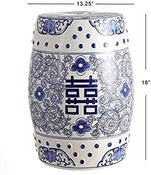 Jonathan Y Double Happiness 18" Chinoiserie Ceramic Drum Garden Stool, Blue/White | Amazon (US)