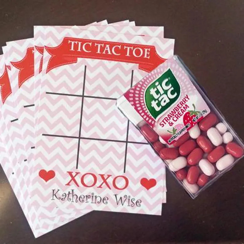 Personalized Valentine Tic Tac Toe Cards and Bags Printed Pink With Optional Tic Tacs - Etsy | Etsy (US)
