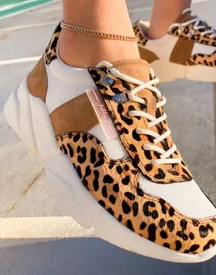 Never Fully Dressed contrast green sneakers in leopard | ASOS (Global)