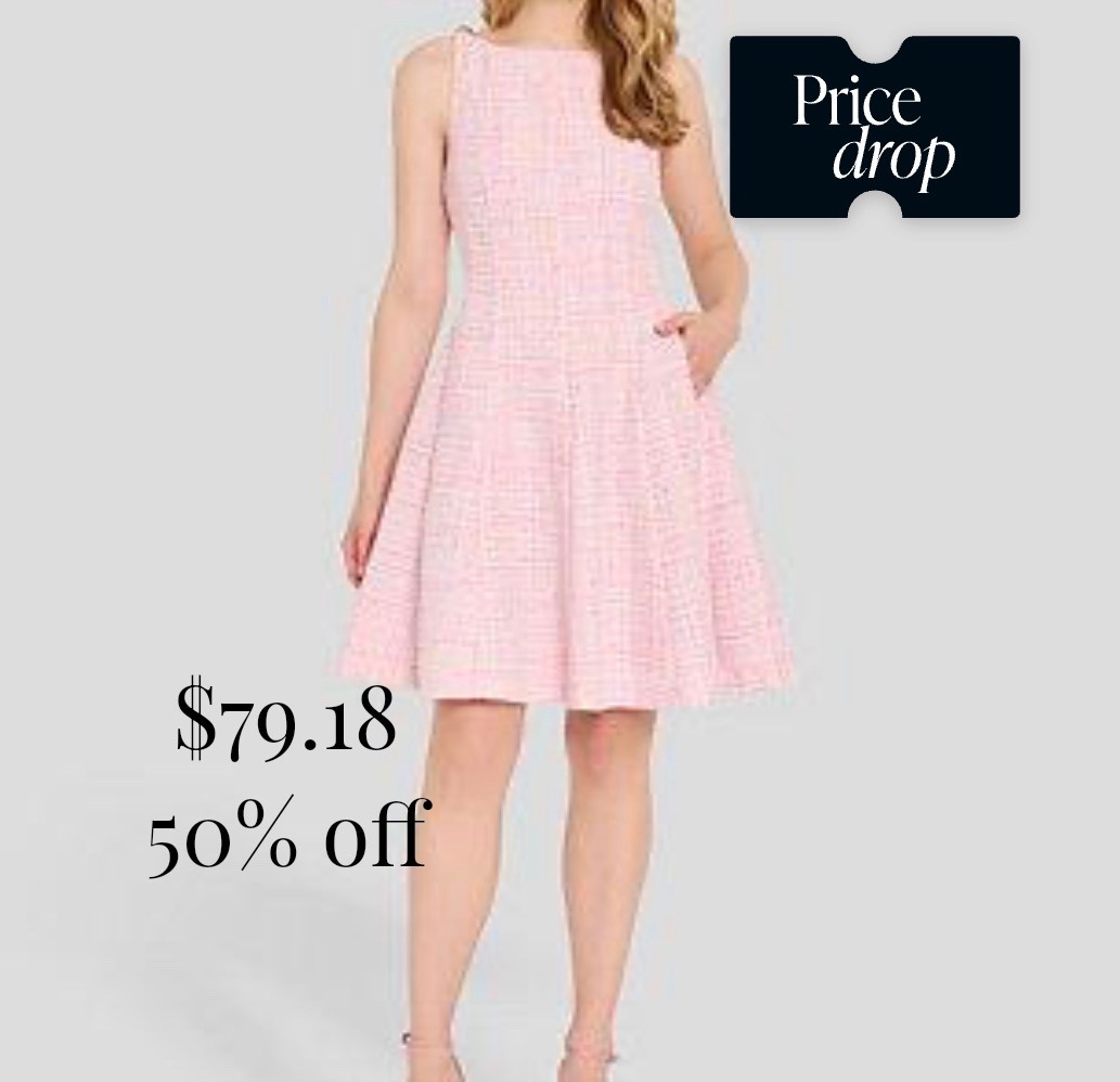 Pink  boucle shoulder boat neck hardware dress with pockets from Macy’s.  

#pink #sleeveless #dress

#LTKSaleAlert #LTKMidsize #LTKWorkwear