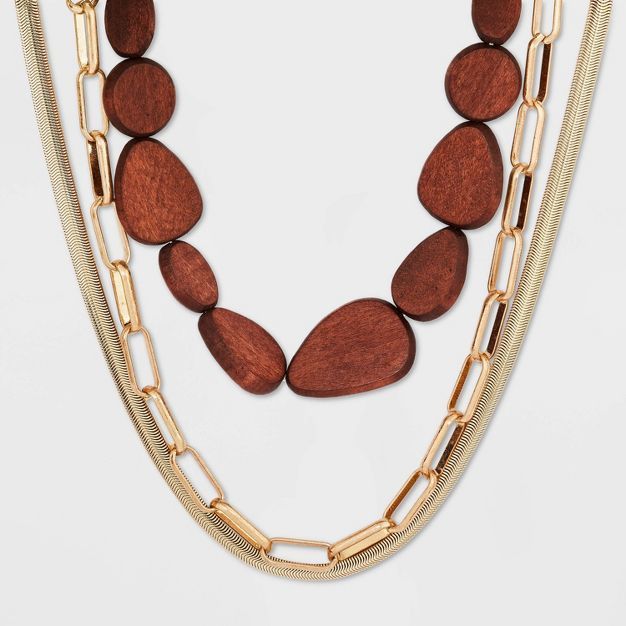 Wood Bead Multi-Strand Necklace 3pc - A New Day&#8482; Brown | Target