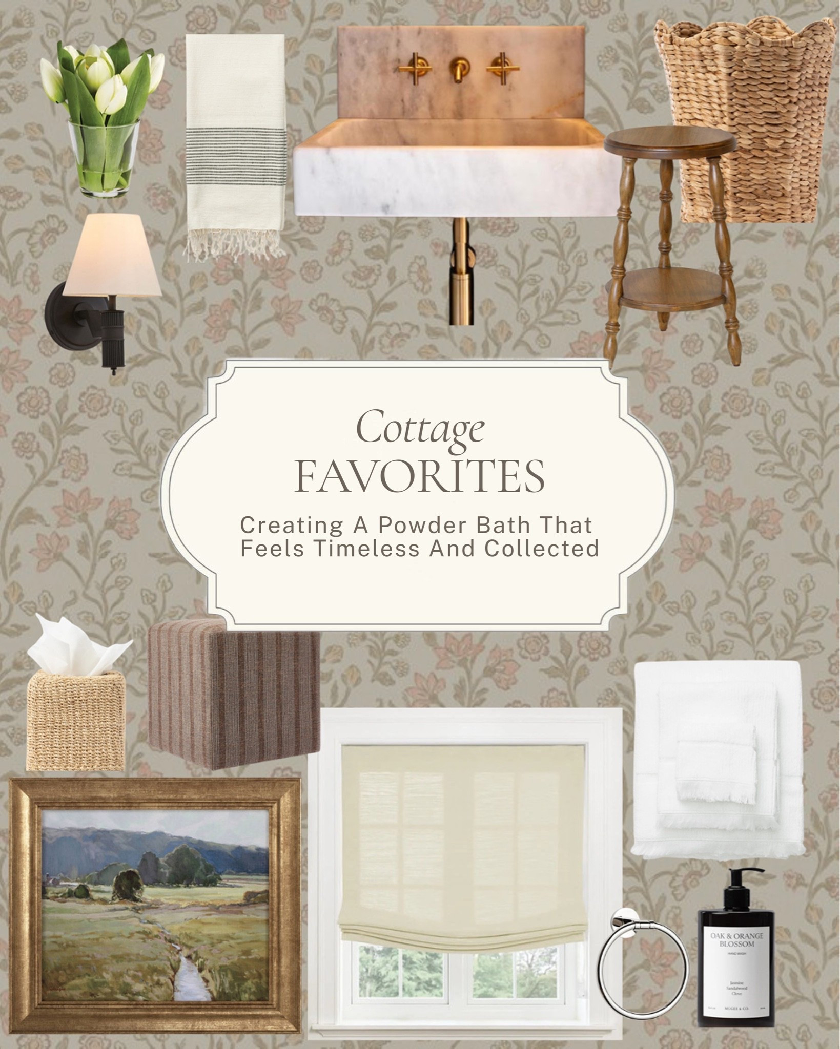 The powder bath is small, but it deserves every bit of intention ✨ 

A few cottage favorites for a space that feels timeless and collected: a copper apron sink, unlacquered brass fixtures, floral wallpaper, vintage art, and those quiet details that make a small room feel like a real design moment. 

All linked here 🤍 

#LTKhome