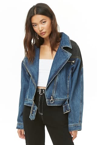 Contrast Denim Moto Jacket | Forever 21 (US)