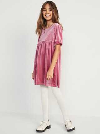 Cozy Velour Puff-Sleeve Swing Dress for Girls | Old Navy (US)