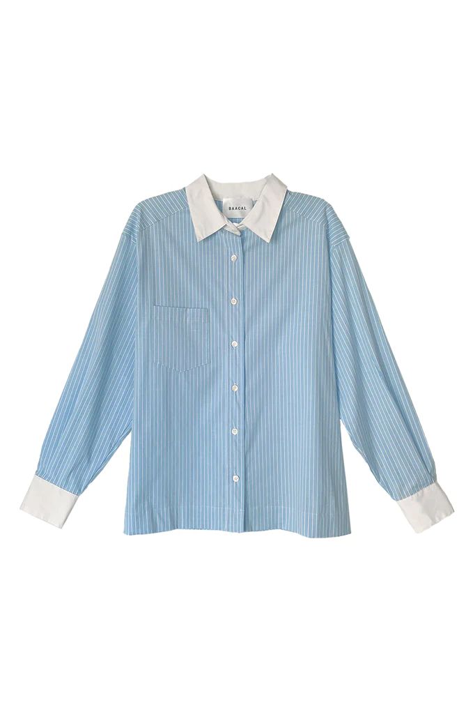 Perfect Oversized Stripe Shirt no.1 Light blue stripe | BAACAL Limited, LLC