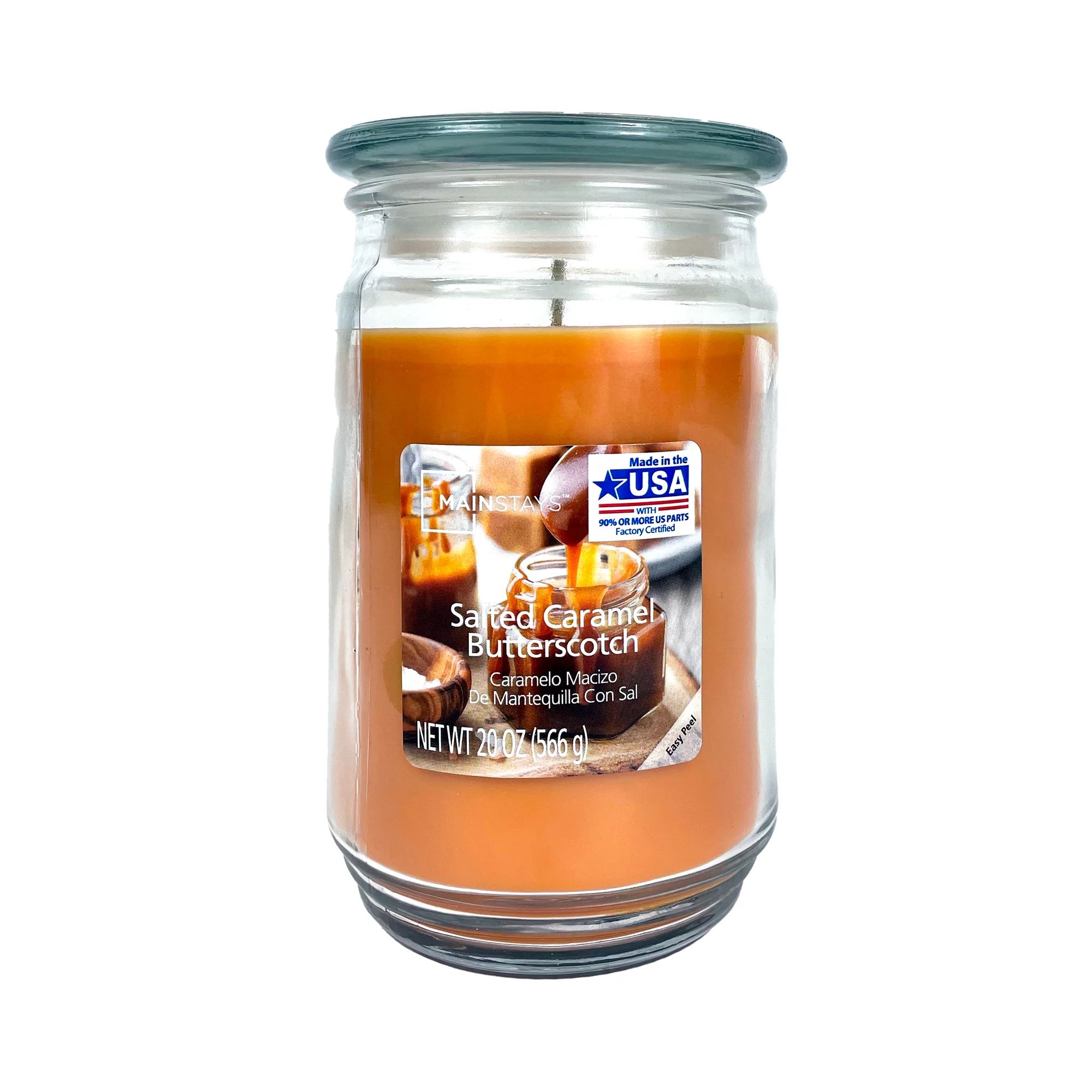 Mainstays Salted Caramel Butterscotch Scented Single-Wick Large Glass Jar Candle, 20 oz. - Walmar... | Walmart (US)