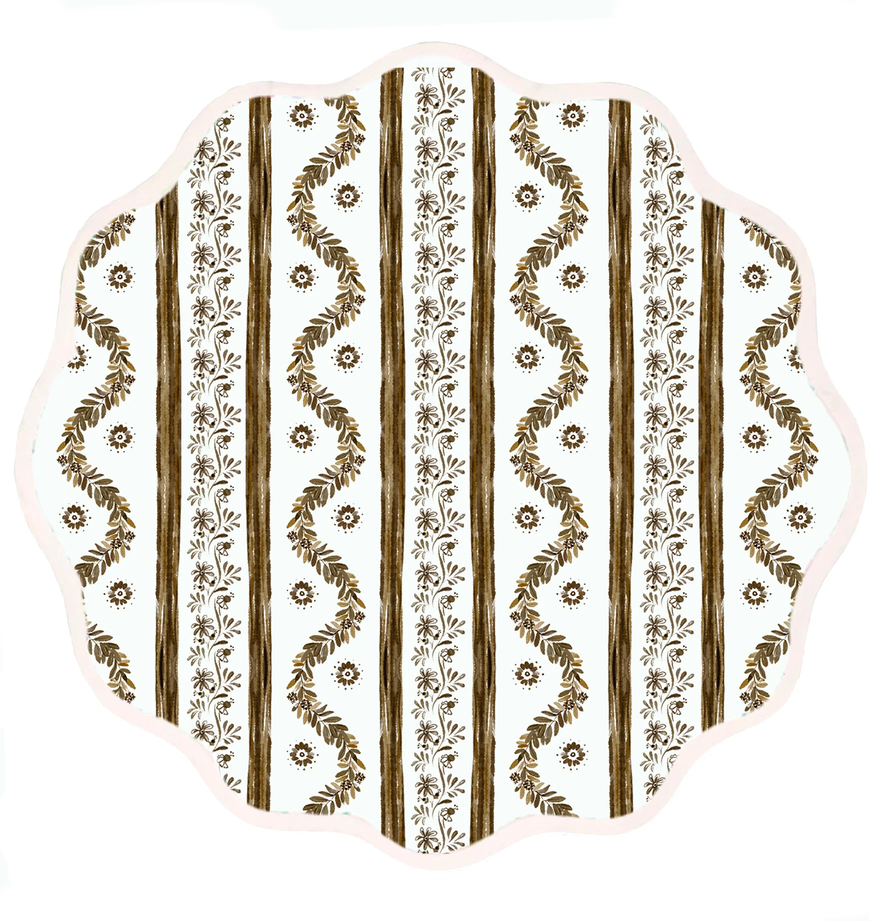 Round Scalloped Placemat | Boxwood Garden - Espresso | Fenwick Fields, LLC