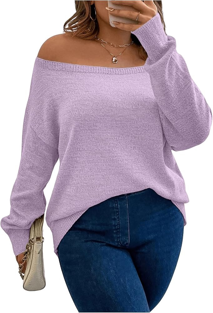 SOLY HUX Women's Plus Size Sweater Off Shoulder Long Sleeve Drop Shoulder Pullover Tops | Amazon (US)