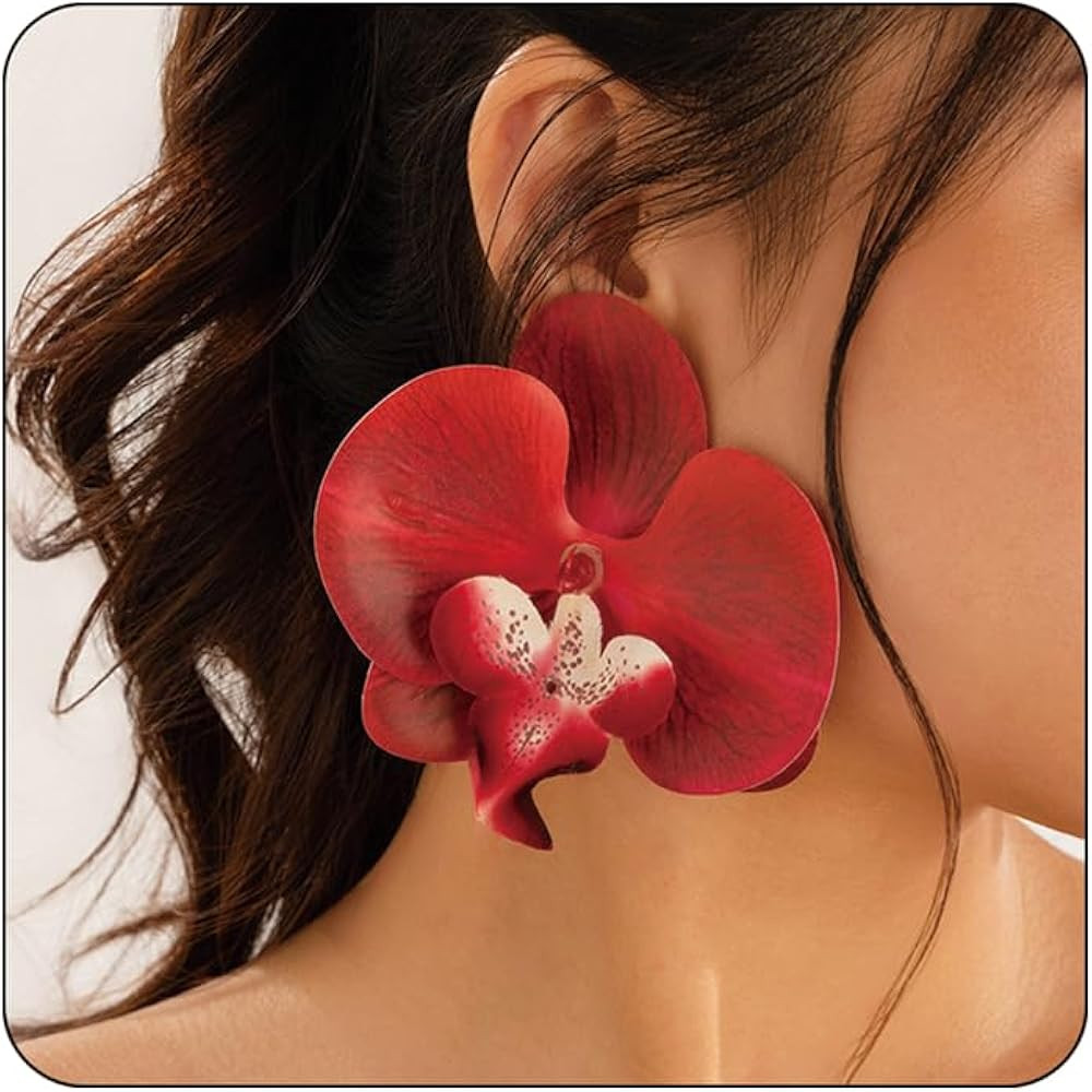 Bethynas Large Butterfly Orchid Flower Stud Earrings Artificial Phalaenopsis Orchid Floral Dangle... | Amazon (US)