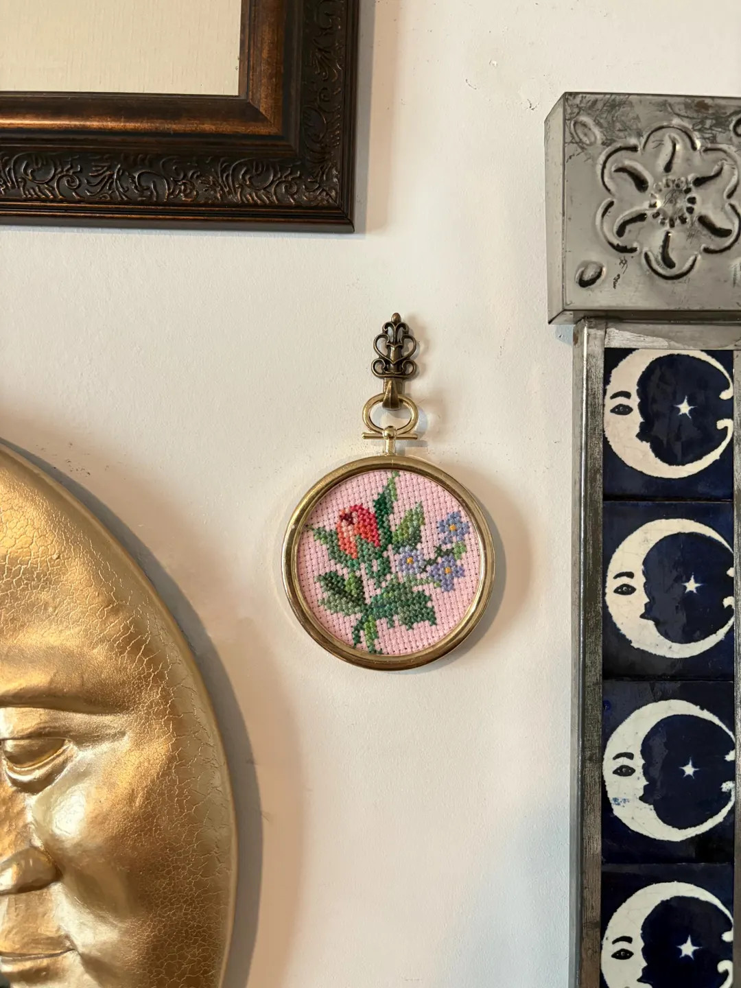 Cross Stitched Flowers in Circular Frame | Etsy (US)