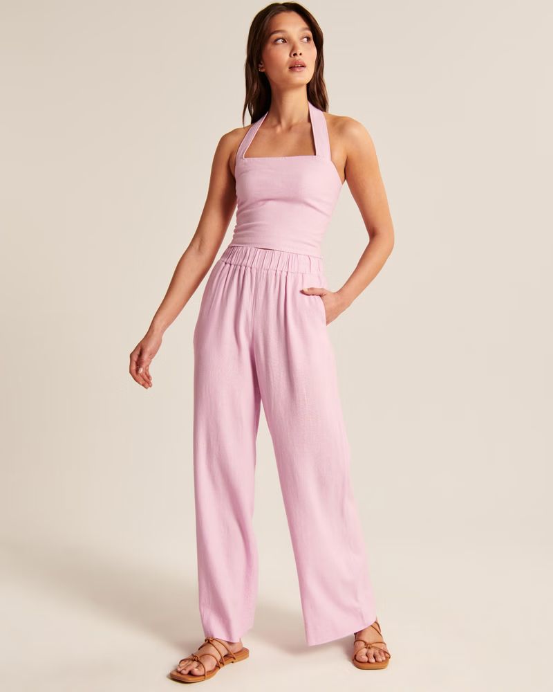 Women's Linen-Blend Pull-On Wide Leg Pants | Women's Bottoms | Abercrombie.com | Abercrombie & Fitch (US)