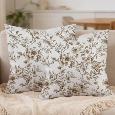 Lomsoe Brown Pillow Covers 18x18 Set of 2 Brown and Cream Floral Chinoiserie Throw Pillows Vintage Rustic Toile Flower | Target