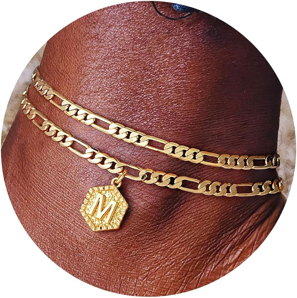 Memorjew Initial Ankle Bracelets for Women, 14K Gold Plated Double Layered Initial Anklets Jewelr... | Amazon (US)