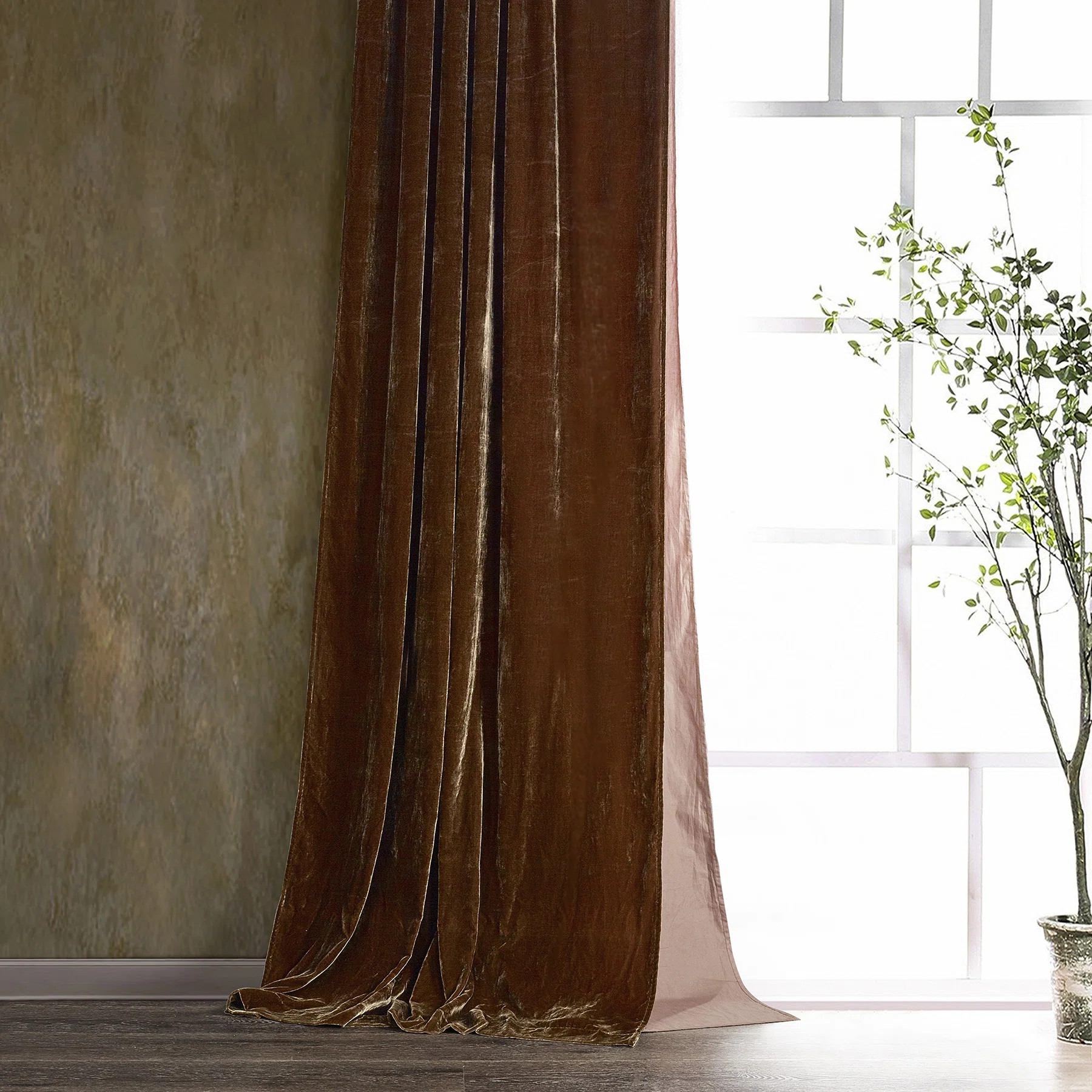 Stella Solid Color Faux Silk Velvet Romantic Western 48x108 inch Single Curtain Panel | Wayfair North America