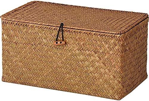 DOKOT Rectangular Handwoven Seagrass Storage Basket with Lid for Shelves and Home Organizer Bin, ... | Amazon (US)